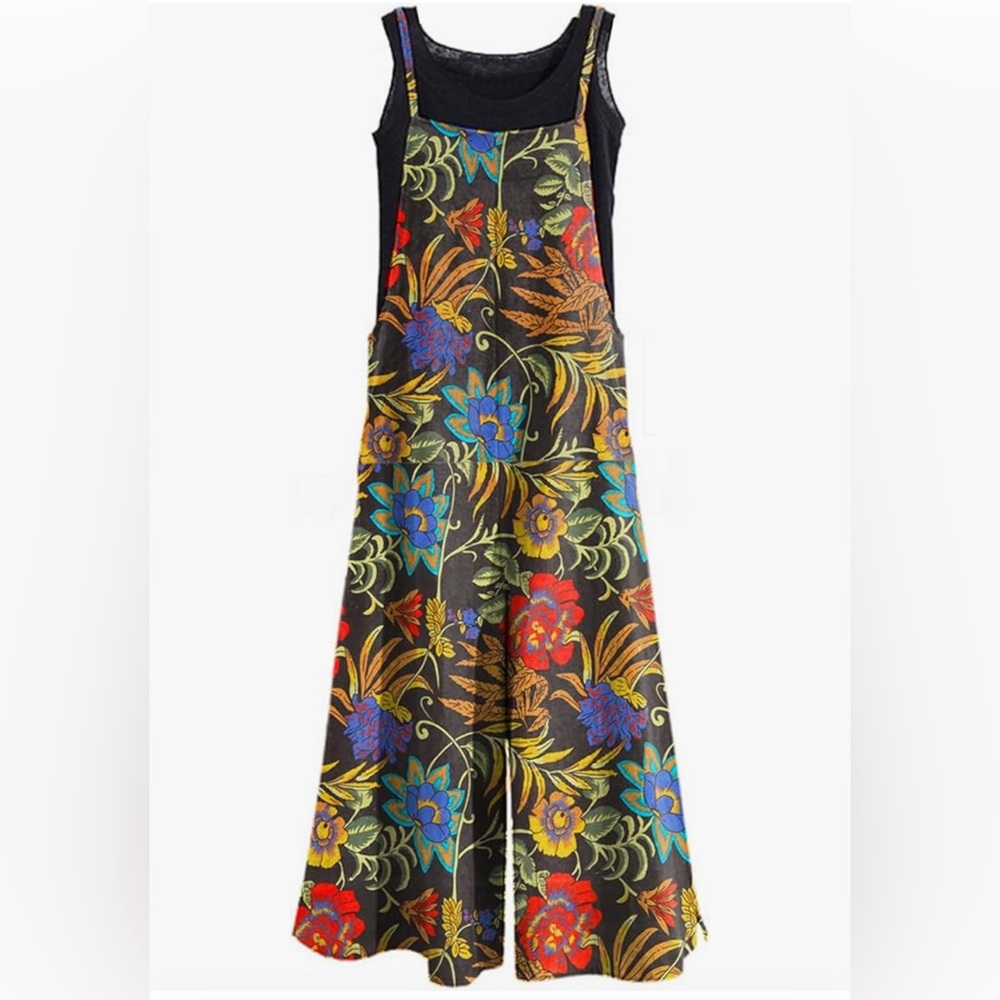 Colorful boho wide leg overalls romper plus 2x